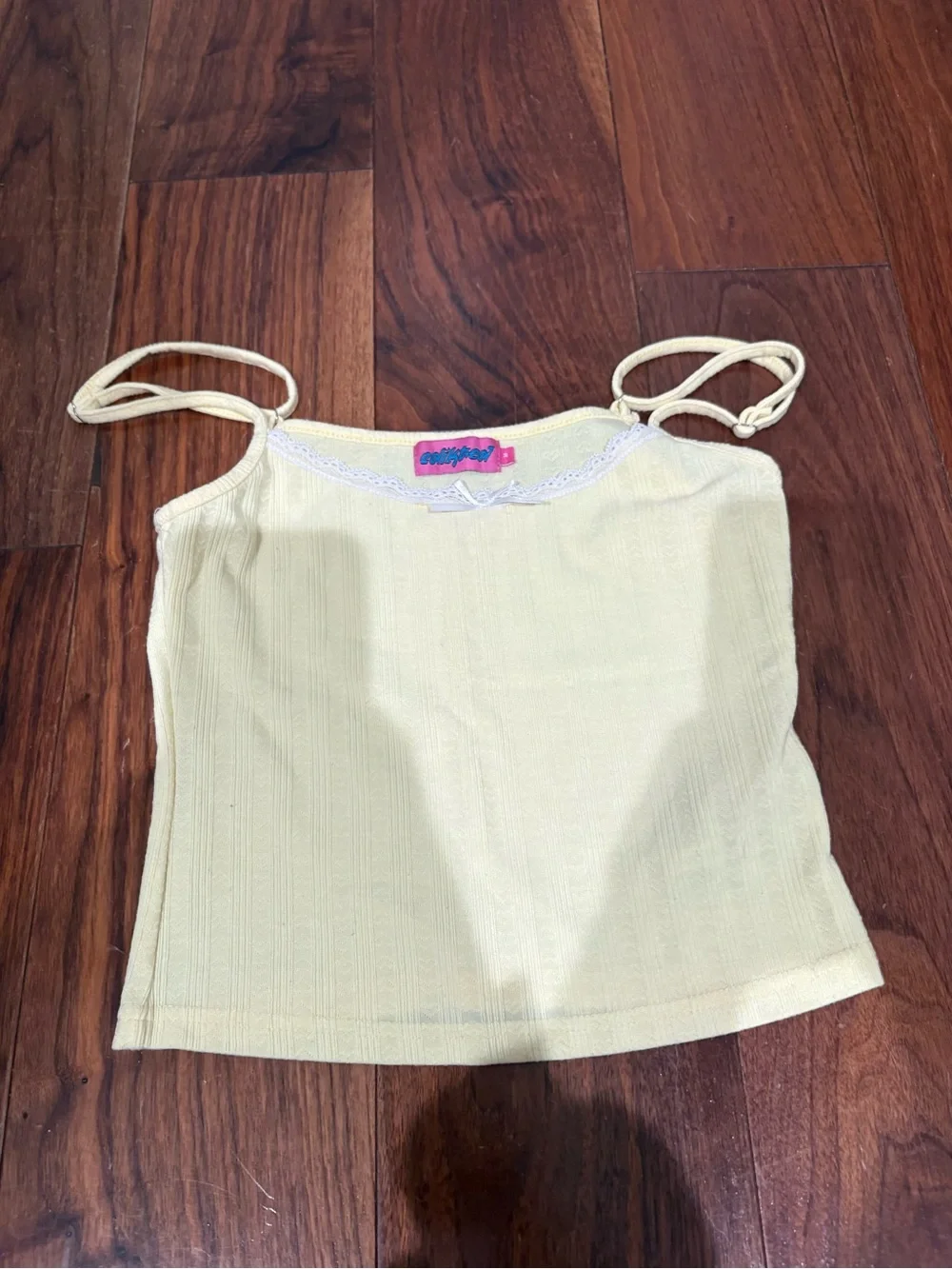 Edikted Pale Yellow Ribbed Lace-Trim Cami